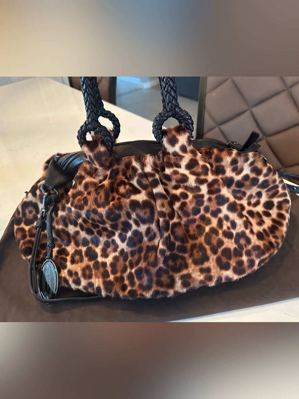 Elie Tahari Leopard Print Leather & Fur Bag - Picture 6 of 8